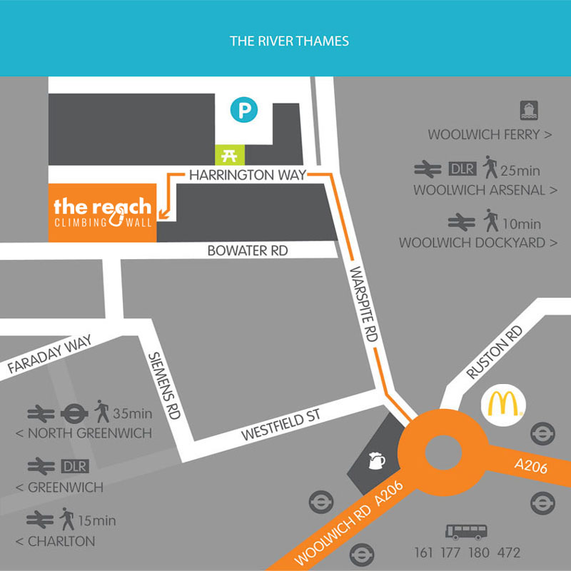 Local map showing The Reach Climbing Wall location